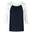 thumbnail image 4 of Birdeem T-Shirt Mode Femme Patchwork Imprimé Bloc de Couleur Manches 3/4 Blouse Col Rond Hauts Décontractés, 4 of 12