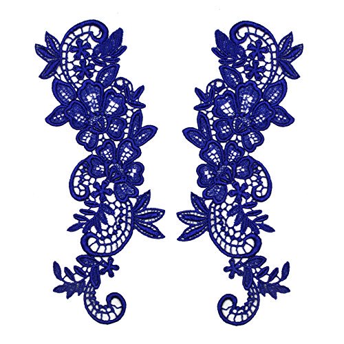2.75"x8" Floral Dentelle de Venise Appliqué Brodé Patch Guipure de Mariée Motif (2 Pcs)