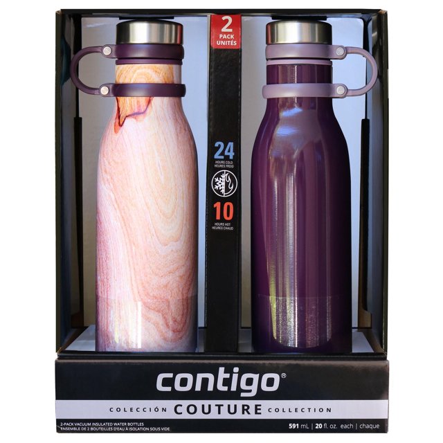 Contigo Couture Matterhorn Stainless Steel Water Bottles, 20 oz, 2 Count