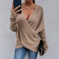 thumbnail image 1 of Mode Femmes Couleur Unie Manches Longues Pull Col en V Chemise Pull Tops, 1 of 9