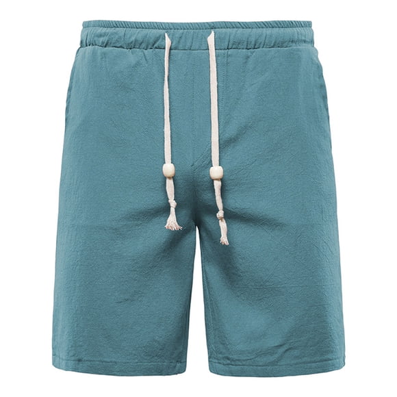 Men's Cotton Linen Shorts Summer Elastic Waist Drawstring Shorts Casual Solid Sports Workout Shorts Pants