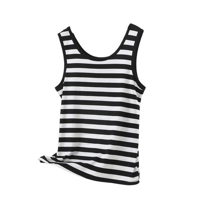 Lmnyox Débardeurs Rayés pour Femmes Décontractés Confortables Col Rond Sans Manches Camisoles Grande Taille Chandails Basiques M-5TG