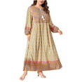 thumbnail image 2 of Ovzne Robes pour Femmes Robe d'Été Mode Grande Taille Style Ethnique Imprimé Col Rond Manches Longues Dentelle Taille Grand Ourlet Robe Femmes Robe Manches Longues Imprimée Liquidation, 2 of 4