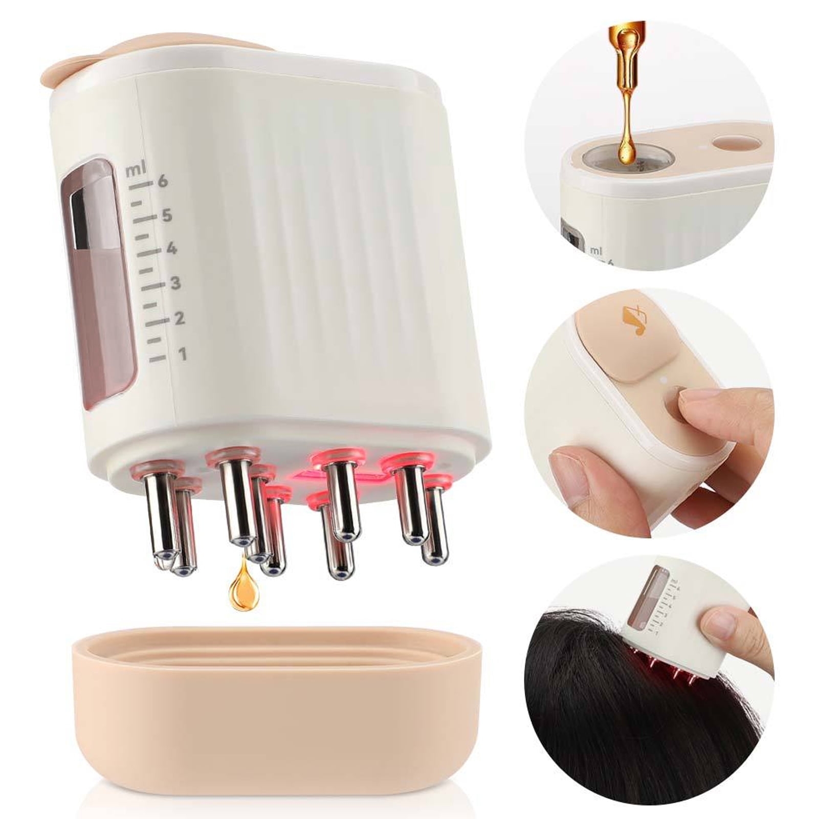 Hair Oil Applicator Microcurrent Red Light Scalp Vibration Massager IPX5 Waterproof Electric Hair Serum Oiling Applicator Brush Comb