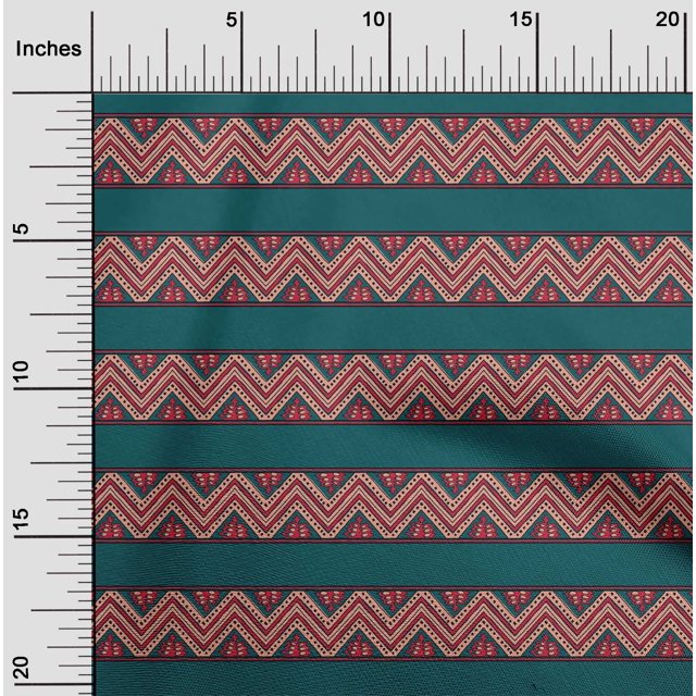 oneOone Tissu Popeline de Coton Imprimé Floral & Chevron au Mètre 42 Pouces de Large