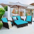 thumbnail image 2 of Costway 5PCS Patio Rattan Furniture Set Loveseat Sofa Ottoman Turquoise Cushion, 2 of 10