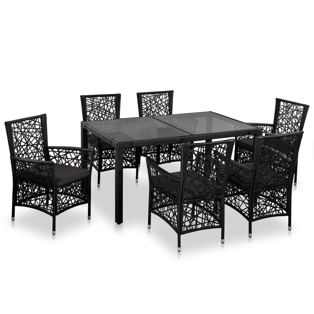 vidaXL 7 Piece Outdoor Dining Set Poly Rattan Black