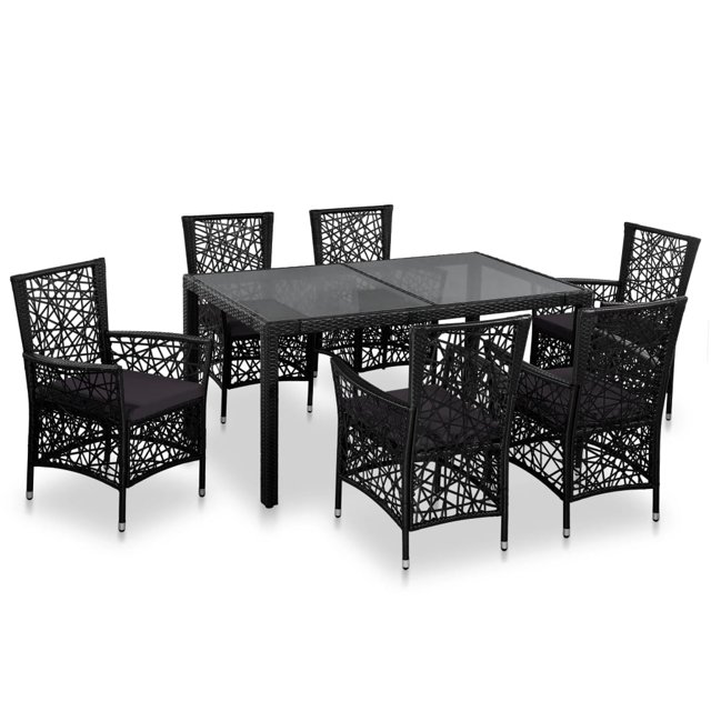 vidaXL Ensemble de Salle à Manger d'Extérieur 7 Pcs en Rotin Synthétique Noir