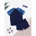 thumbnail image 4 of Zaldita Boys Short Sleeve Printed Rash Guard Two Pieces Swimsuit Set Summer Beach Bathing Suit Navy Blue 5XL, 4 of 7