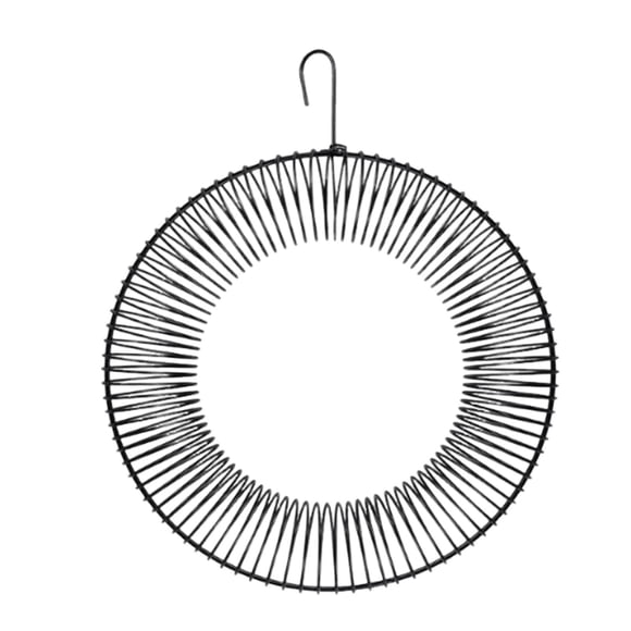 Mangeoire à Arachides pour Oiseaux, Mangeoire Couronne Suspendue Ronde en Métal pour Oiseaux Sauvages Entiers avec Crochet de Suspension pour Nourrir les Oiseaux et Écureuils d'Extérieur, Mangeoire à Boules de Suif pour Geai Bleu, Noir