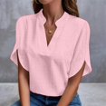 thumbnail image 2 of AherBiu Hauts pour Femmes Robe Décontractée Col en V Manches Courtes Été Couleur Unie Coupe Ample Blouse Confortable Hauts, 2 of 5