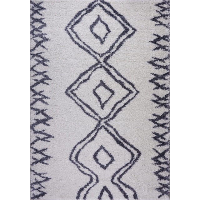 Ladole Rugs Grant Shaggy Casablanca Contemporary Abstract Small Mat Doormat Rug Carpet in Dark Gray White, 1'10" x 2'11"