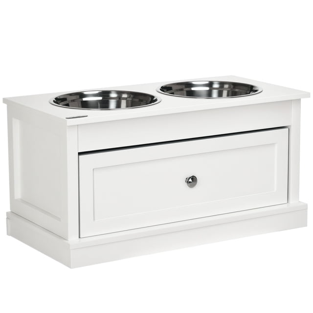 PawHut Bols Surélevés pour Grands Chiens avec Tiroir de Rangement, Blanc