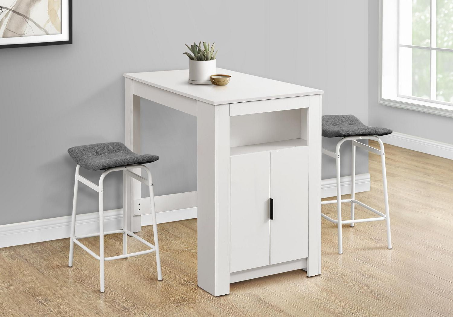 Monarch Specialties Table A Manger, 48" Rectangulaire, Hauteur Du Comptoir, Cuisine, Petit, Rangement, Stratifié Blanc, Contemporain