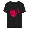 thumbnail image 4 of Meichang T-Shirts de la Saint-Valentin pour Femmes Imprimé Cœur Manches Courtes Col Rond Pull Ample Décontracté Tops de Vacances, 4 of 6