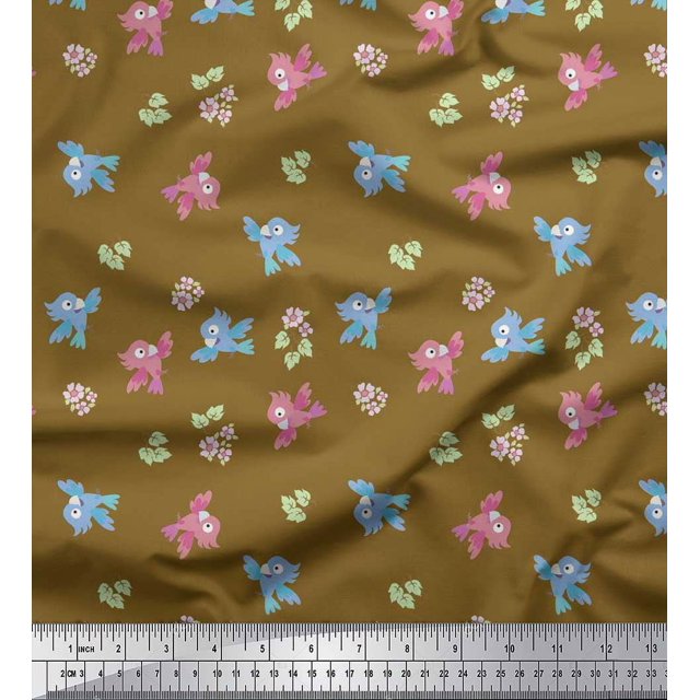 Soimoi Moss Georgette Fabric Leaves,Floral & Parrot Kids Printed Fabric 1 Yard 42 Inch Wide