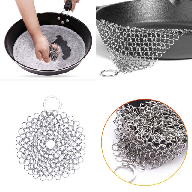 Chainmail Scrubber, Stainless Steel Chainmail Scrubber with Hanging Ring - Non-Stick Skillet & Bbq Grill Cleaner, Rust-Resistant & Durable, Round Pot Cookware Essential, Stainless Steel Pot Cleaner