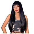 thumbnail image 2 of Heliisoer 60cm Bangs Black Medium Long Straight Hair High Temperature Silk Rose Net Wig, 2 of 9