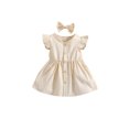 thumbnail image 1 of Honganda Girl Round Neck Dress, Children Solid Color Fly Sleeve Skirt Hairpin, 1 of 9