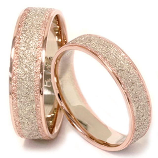 Alliances Assorties pour Lui et Elle en Or Rose et Blanc 14 K
