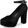 thumbnail image 1 of BLISSFUL STEP Escarpins à Talon Bloc pour Femmes Plateforme Bride à la Cheville Bout Rond Talon Noir 10, 1 of 1