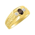 thumbnail image 4 of RYLOS Men's Rings 14K Yellow Gold Classic Nugget 6X4MM Oval Gemstone & Diamond Ring Smoky Quartz June Birthstone Rings Size 9, 4 of 7
