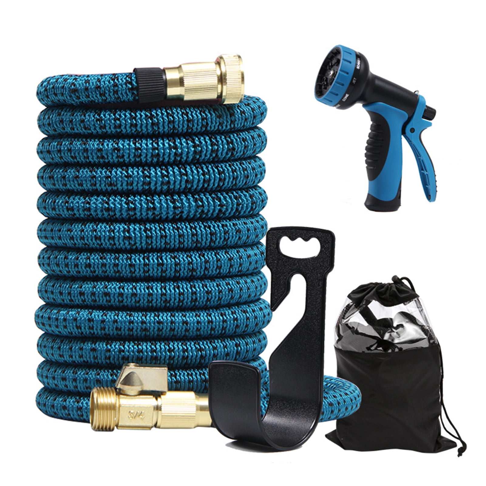 Expandable Garden Hose 25ft Water Hose TPE and 250D Polyester Material with 10 Function Sprayer Nozzle 3/4 inch Brass Plating Fittings Retractable