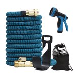 Tige de jardin extensible 25ft Tuyau d'eau TPE et 250D Polyester Matériau avec 10 Function Sprayer Buse 3/4 pouces laiton raccords de placage rétractables