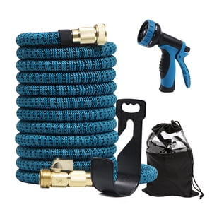 Expandable Garden Hose 25ft Water Hose TPE and 250D Polyester Material with 10 Function Sprayer Nozzle 3/4 inch Brass Plating Fittings Retractable