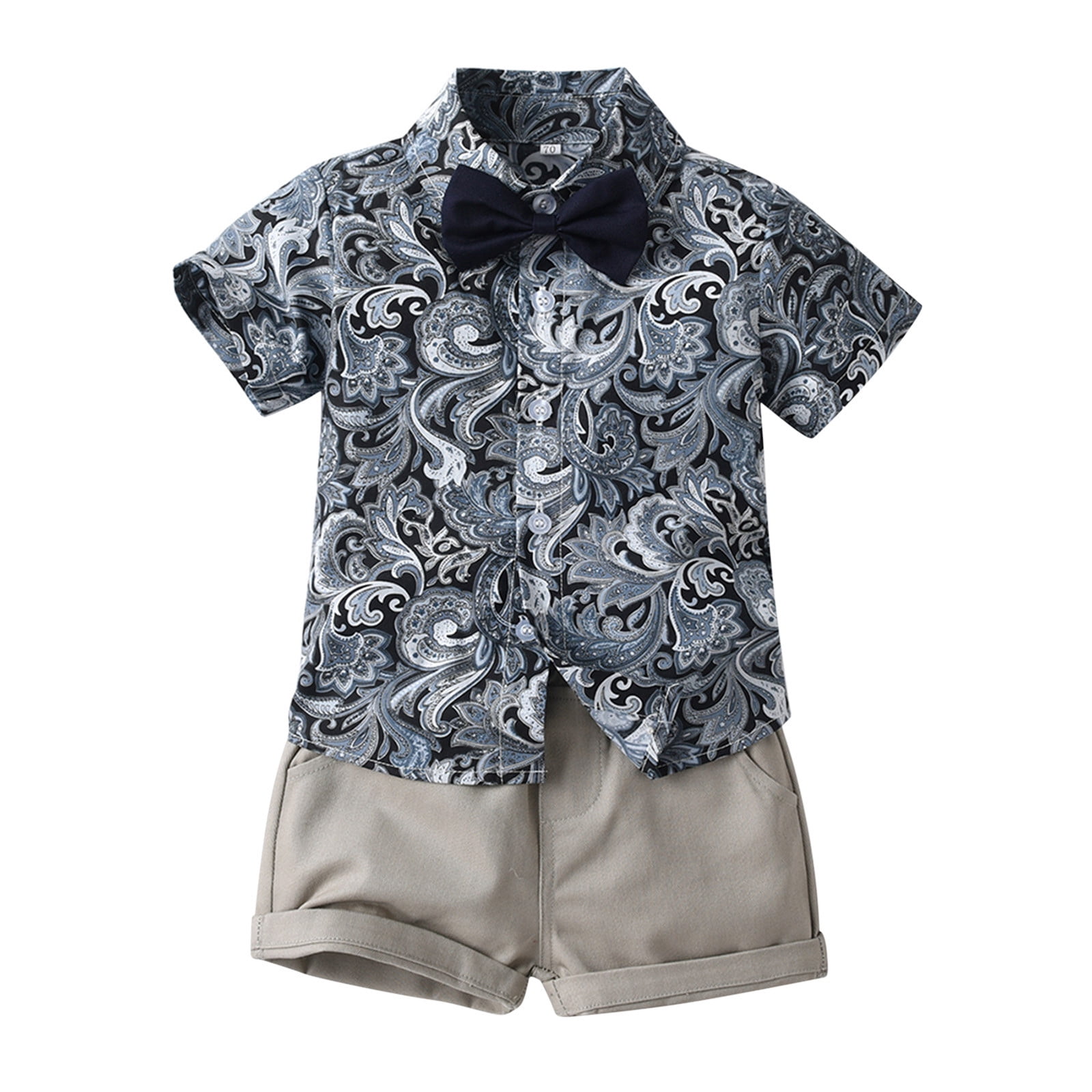 Birdeem Ensemble d'Été pour Enfants Garçons Chemise à Manches Courtes à Col à Revers et Short avec Cravate