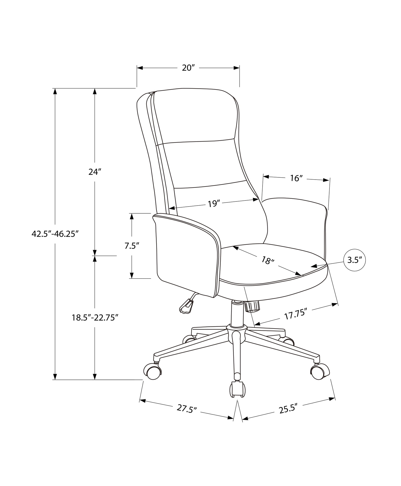 Monarch Specialties - Chaise De Bureau, Pivotant, Hauteur Réglable, Accoudoir, Ergonomique, Travail, Aspect Cuir Brun, Métal Chromé, Contemporain, Moderne