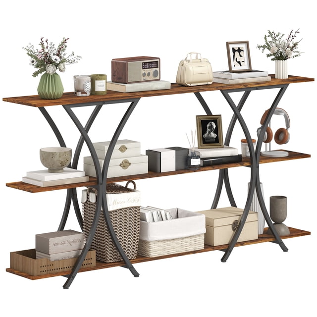 HOMCOM Table Console de 71 Pouces, Table d'Entrée Industrielle à 3 Niveaux, Brun Rustique