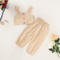 thumbnail image 4 of Toddler Baby Girl Solid Color Ruffle Sleeveless Button Down Halter Tank Crop Tops and Pants Outfits Yellow 1-2 Years, 4 of 6