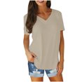 thumbnail image 2 of AherBiu Plus Size T Shirts for Women V Neck Loose Short Sleeve Tops Blouses Solid Color Basic Tees, 2 of 6
