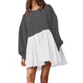 thumbnail image 1 of Womens Oversized Sweatshirt Dress Long Flowy Patchwork Pullover Tops Cute Drop Shoulder Sweatshirts Fall Long Sleeve Mini Dress Teen Girls Crewneck Solid Tunic Pleated Loose Clothing Beig, 1 of 5