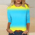 thumbnail image 2 of VSSSJ Hauts à Manches 3/4 pour Femmes Décontractés Tendance Imprimé Dégradé Manches Raglan Col Ras du Cou Coupe Décontractée Tunique Respirante T-Shirt Bleu Ciel TTG, 2 of 4