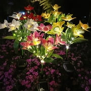 Cagogo 4Pcs Solar Flower Lights Outdoor, Solar Powered Garden Decorative Lights Auto On/Off, Bright LED Landscape Stake Lights for Yard Patio Pathway, Durable Weatherproof Plastic Flowers