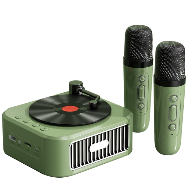 Graflsoa Vintage Style Portable Karaoke Speaker with Dual Microphones, Green - Bluetooth 5.3, 800mAh Battery, ABS Material, Compact Design