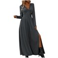 thumbnail image 1 of Pisexur Robes de Retour à la Maison pour Femmes Robes d'Automne Couleur Unie Tunique Col en V Robe Maxi Mode Aguichant Fendue Robe Cocktail Décontractée Fluide Manches Longues Robe Formelle Enveloppante Robe d'Invité de Mariage, 1 of 5