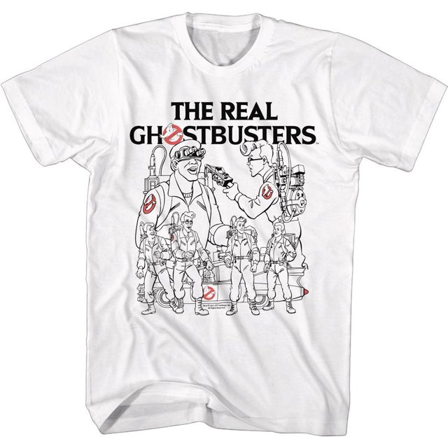 The Real Ghostbusters Line Art White T-Shirt