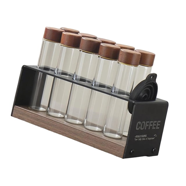 Tnarru Coffee Bean Seal Tubes Display Rack 21.5x9x8cm Portable Multifunctional for Efficient Portion Control Lightweight Wooden Base Long Tubes