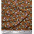 thumbnail image 1 of Soimoi Tissu en Coton Cambric Imprimé Étoile, Feuilles & Roses au Mètre 42 Pouces de Large, 1 of 3