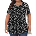 thumbnail image 4 of Pisexur Hauts de Printemps pour Femmes Blouses pour Femmes Chic Décontracté Mode pour Femmes Imprimé Col Rond Manches Courtes Plissé Ample Haut Multicolore,3TG, 4 of 8