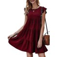 thumbnail image 1 of UKAP Robe T-Shirt pour Femme, Robe d'Été Évasée, Courte Mini, Style Bohème Simple, Bordeaux, 2TG, 1 of 3