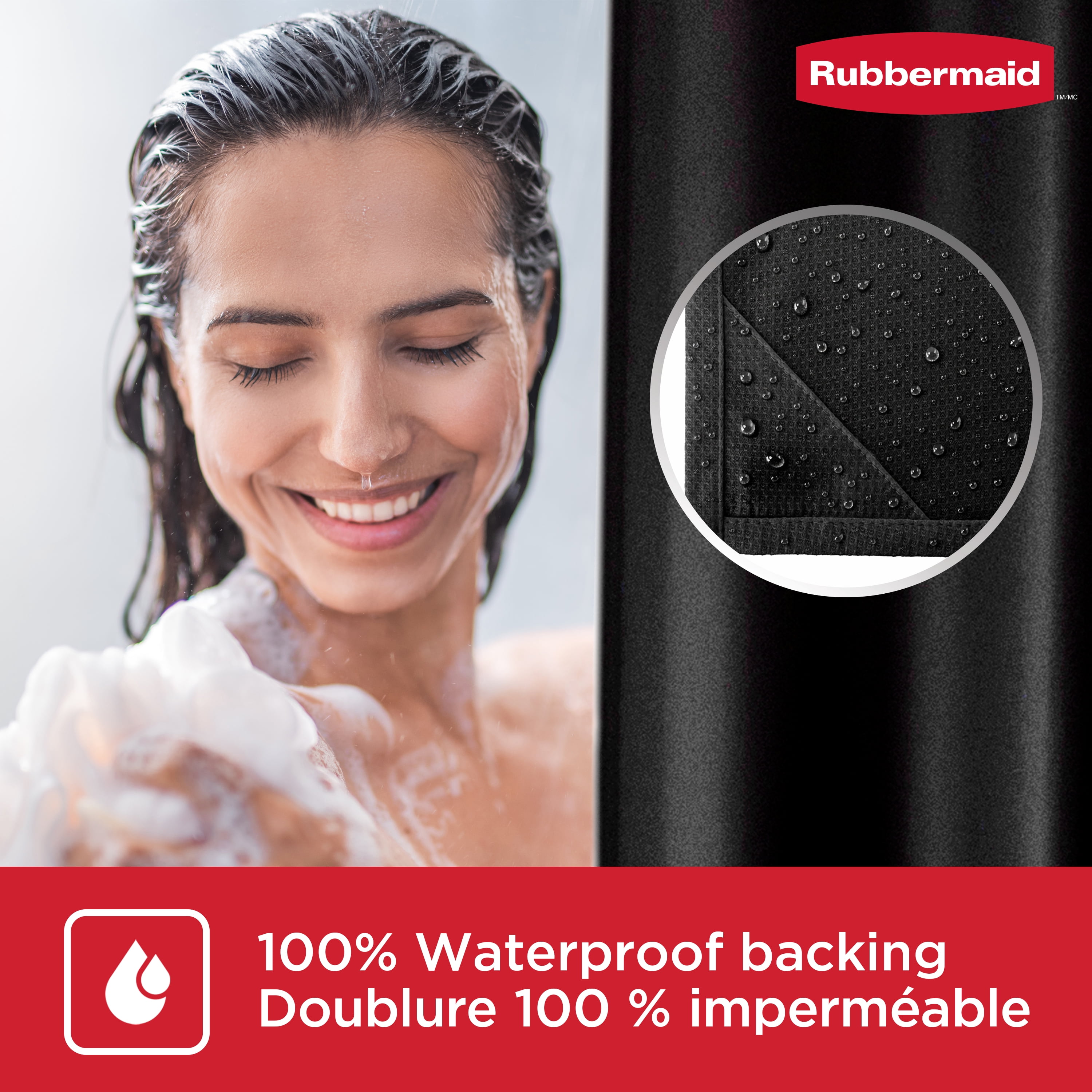 Rubbermaid Waterproof Fabric Shower Liner, 70" x 72", Black