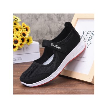 Woobling Women's Walking Shoes Round Toe Casual Shoe Slip On Sneakers Soft Sport Nonslip Flat Black 6