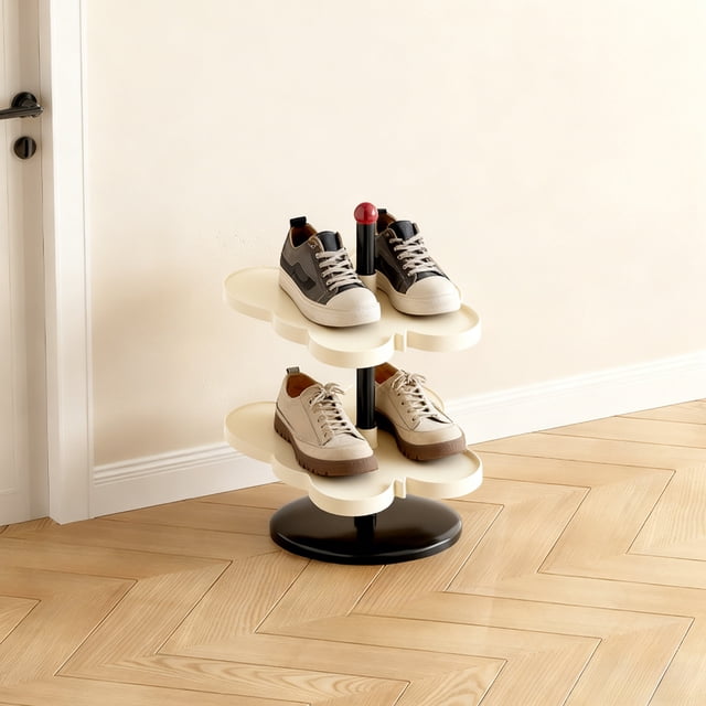 Weloille 2-Tier Butterfly Shape Shoe Rack, Easy Assemble Detachable Storage Shelf, Slim Space Saving Shoe Organizer, Stable Footwear Holder for Entryway Dorm Rental Home Bedroom