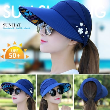 Flmtop Summer Women Anti-UV Foldable Sun Visor Cap Wide Brim Breathable Outdoor Hat