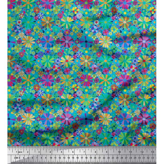 Soimoi Poly Georgette Fabric Aster Flower Print Fabric by the Yard 52 Inch Wide