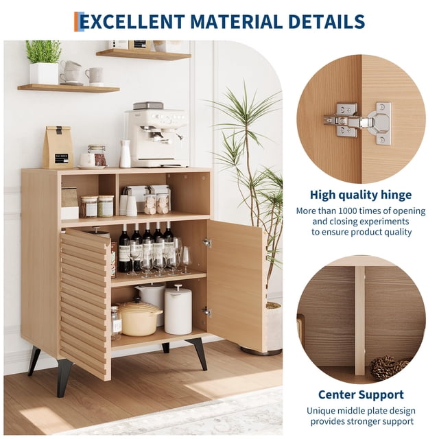 Kojooin Buffet Moderne à Cannelures avec Tablettes Ajustables, Rangement pour Salle à Manger et Cuisine